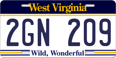 WV license plate 2GN209