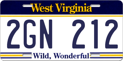 WV license plate 2GN212