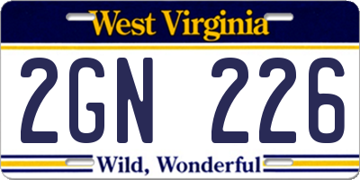 WV license plate 2GN226