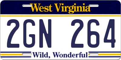 WV license plate 2GN264