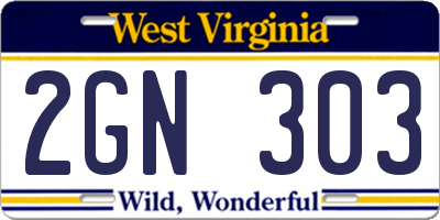 WV license plate 2GN303