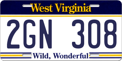 WV license plate 2GN308