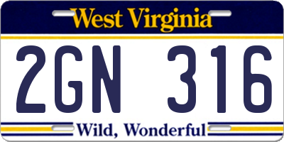 WV license plate 2GN316