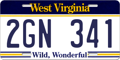 WV license plate 2GN341