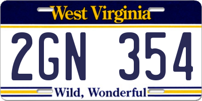 WV license plate 2GN354