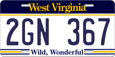 WV license plate 2GN367