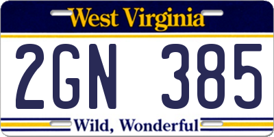 WV license plate 2GN385