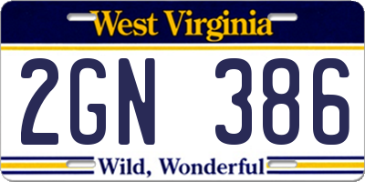 WV license plate 2GN386