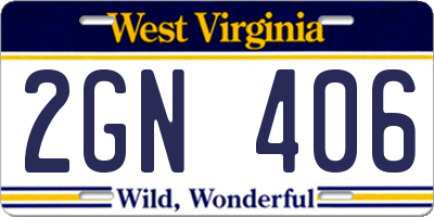 WV license plate 2GN406