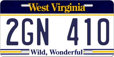 WV license plate 2GN410