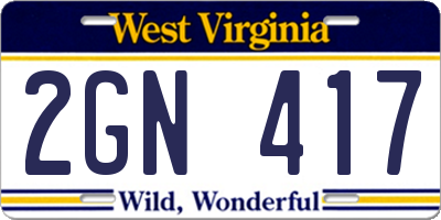WV license plate 2GN417