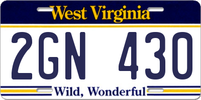 WV license plate 2GN430