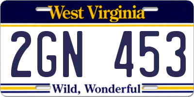 WV license plate 2GN453