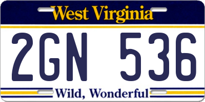 WV license plate 2GN536