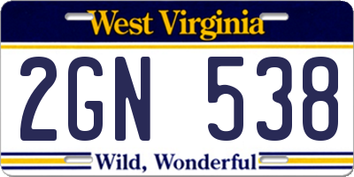 WV license plate 2GN538