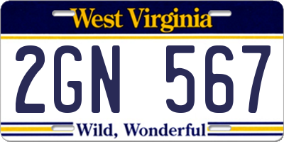 WV license plate 2GN567