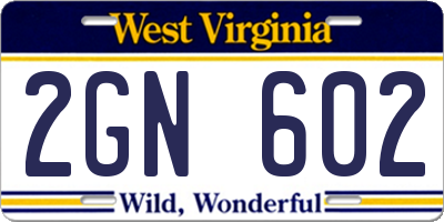 WV license plate 2GN602