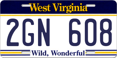 WV license plate 2GN608