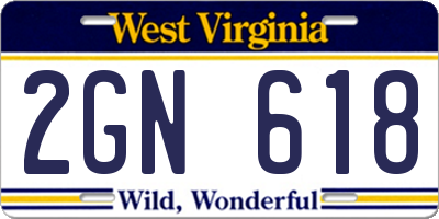 WV license plate 2GN618