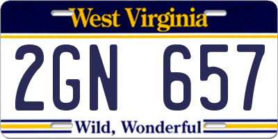 WV license plate 2GN657