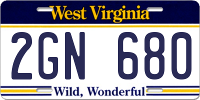 WV license plate 2GN680