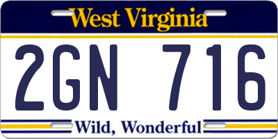 WV license plate 2GN716