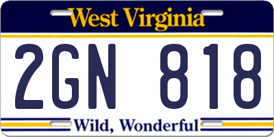 WV license plate 2GN818