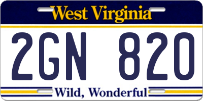 WV license plate 2GN820