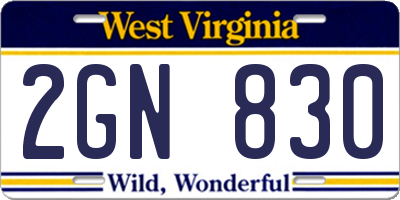 WV license plate 2GN830