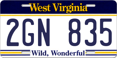 WV license plate 2GN835