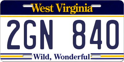 WV license plate 2GN840