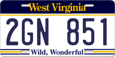 WV license plate 2GN851