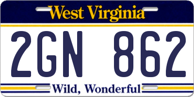 WV license plate 2GN862