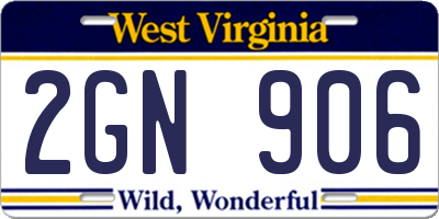 WV license plate 2GN906