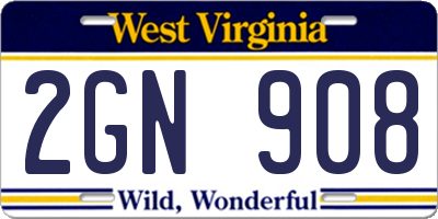 WV license plate 2GN908