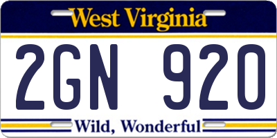 WV license plate 2GN920