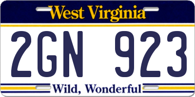 WV license plate 2GN923