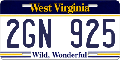 WV license plate 2GN925