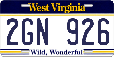WV license plate 2GN926