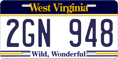 WV license plate 2GN948