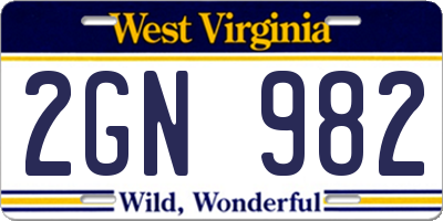 WV license plate 2GN982
