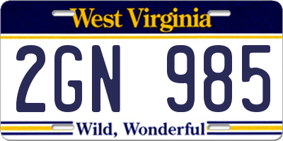 WV license plate 2GN985