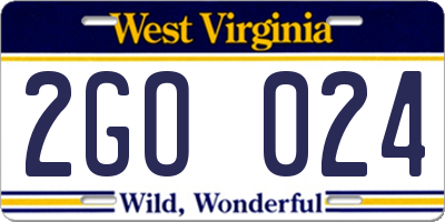 WV license plate 2GO024