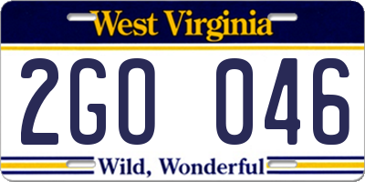 WV license plate 2GO046