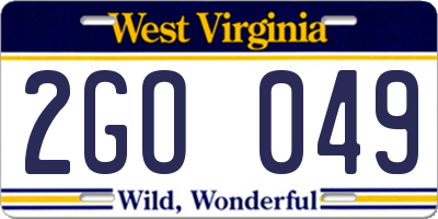 WV license plate 2GO049