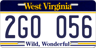 WV license plate 2GO056