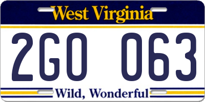WV license plate 2GO063
