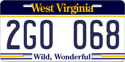 WV license plate 2GO068