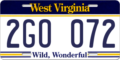 WV license plate 2GO072