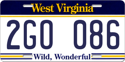 WV license plate 2GO086